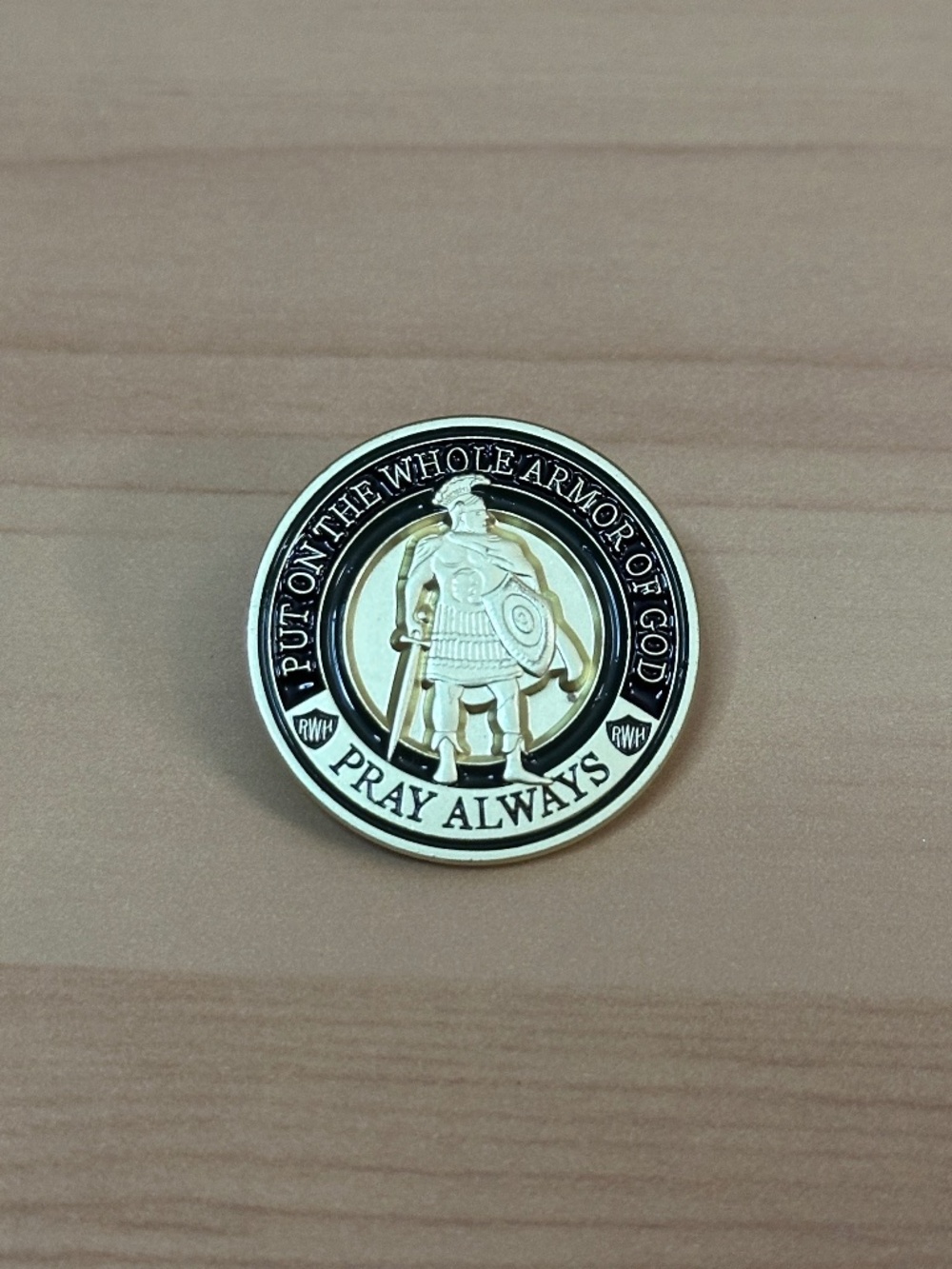 Put on the Whole Armor of God Gold and Black Lapel Pin